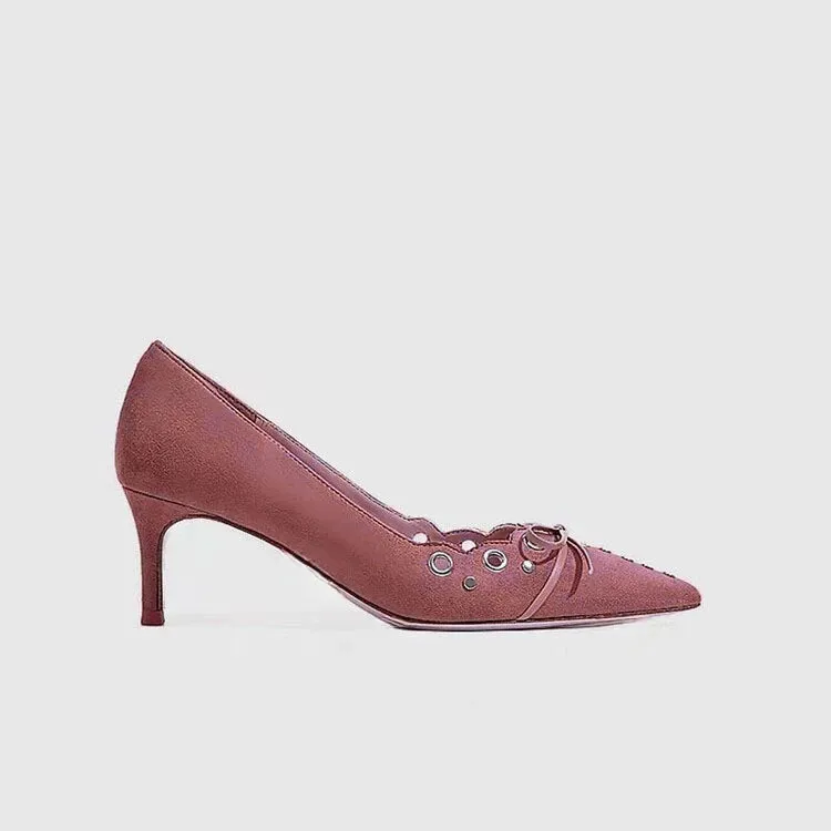 Amozae-New Riveted Hollow Bowknot Women Sandals Black Pink Concise 2024 Fashionable Women's Slippers Size 34-43 Handmade Shoes