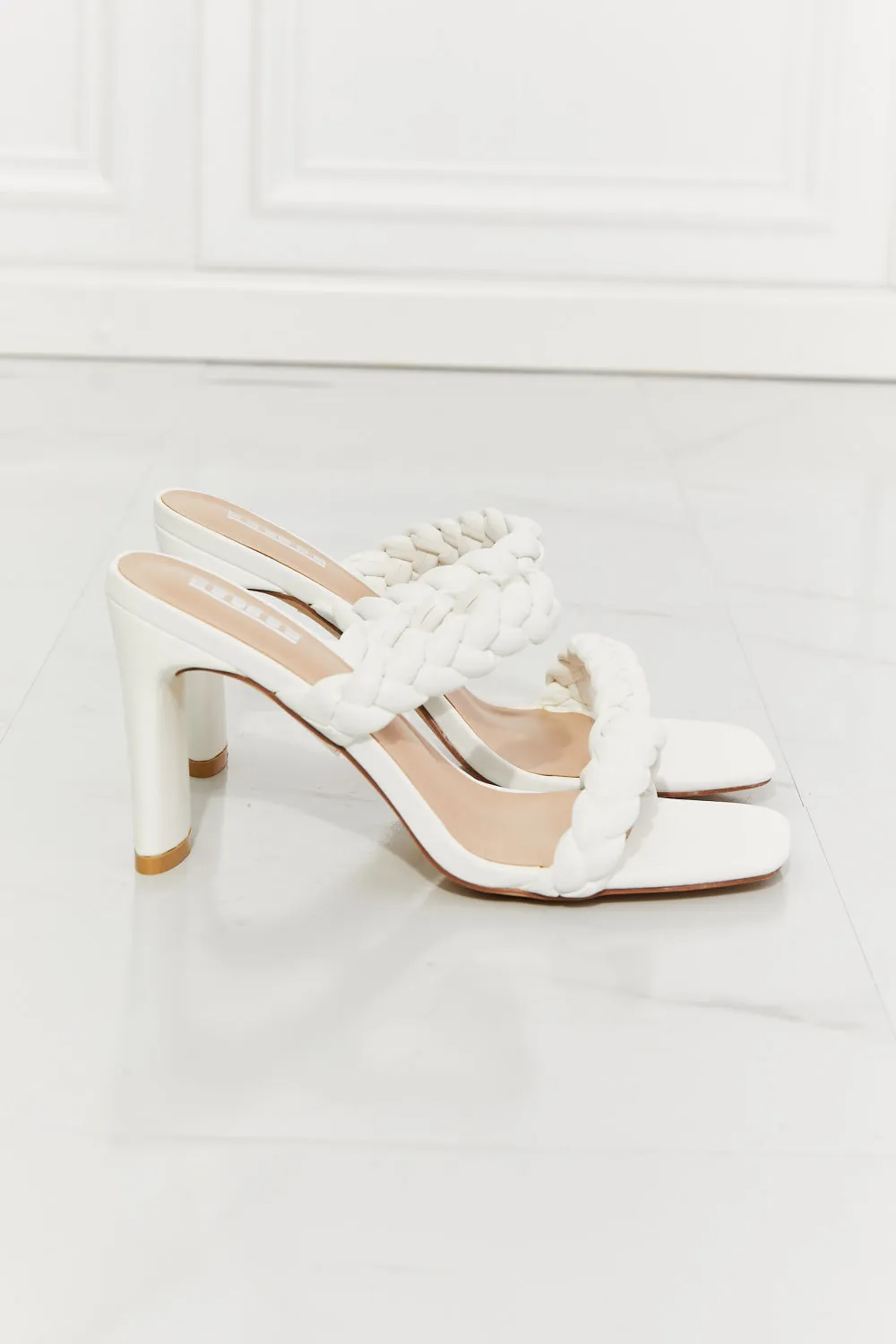 Double Braided Block Heel Sandal in White
