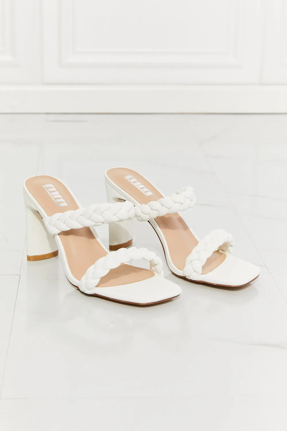 Double Braided Block Heel Sandal in White