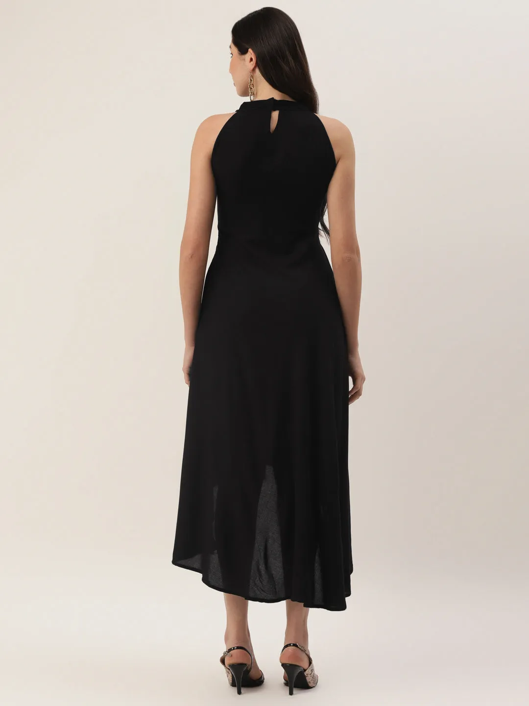 Girl's Black Color Rayon Solid A-Line Westen Wear Dress - Vaaba