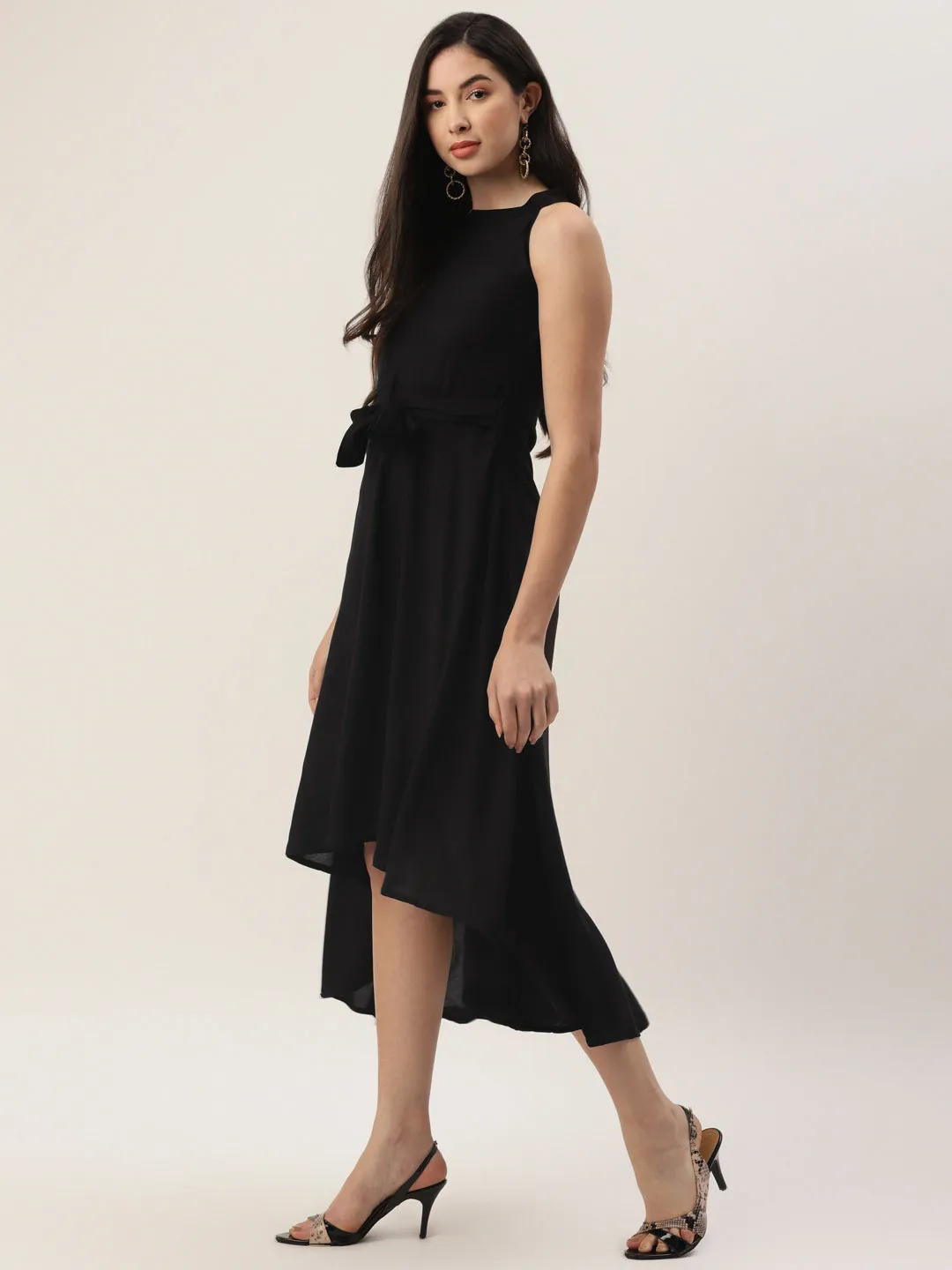 Girl's Black Color Rayon Solid A-Line Westen Wear Dress - Vaaba