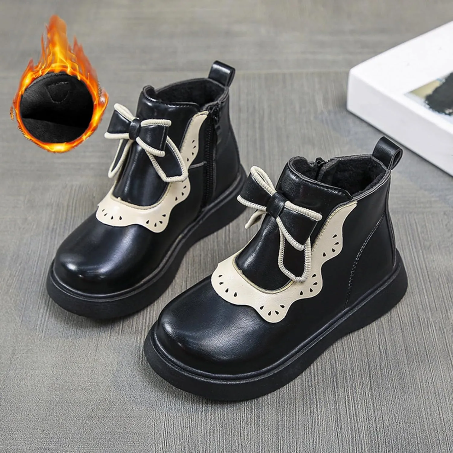 Girls Leather Ankle Boots Bowknot Warm Snow Shoes Baby Infant Non Slip Round Toe Warm Booties with Fashion Toddler Boots