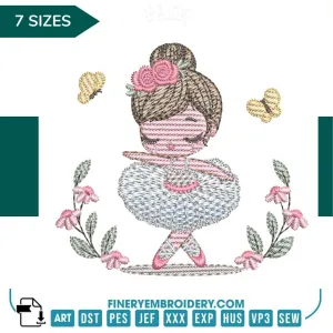 Graceful Little Ballerina Embroidery Design - 7 Sizes | FineryEmbroidery