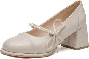 High Heels Thick Heel Soft Fairy Bowknot Pearl Mary Jane Shoes for Girls Stylish and Comfortable Footwear