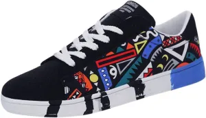 Men's Sneakers Fashion Lace-Up Sport Shoes Colorful Graffiti Printed Casual Skateboarding Shoes Non-Slip Comfortable Walking Shoes