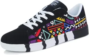 Men's Sneakers Fashion Lace-Up Sport Shoes Colorful Graffiti Printed Casual Skateboarding Shoes Non-Slip Comfortable Walking Shoes