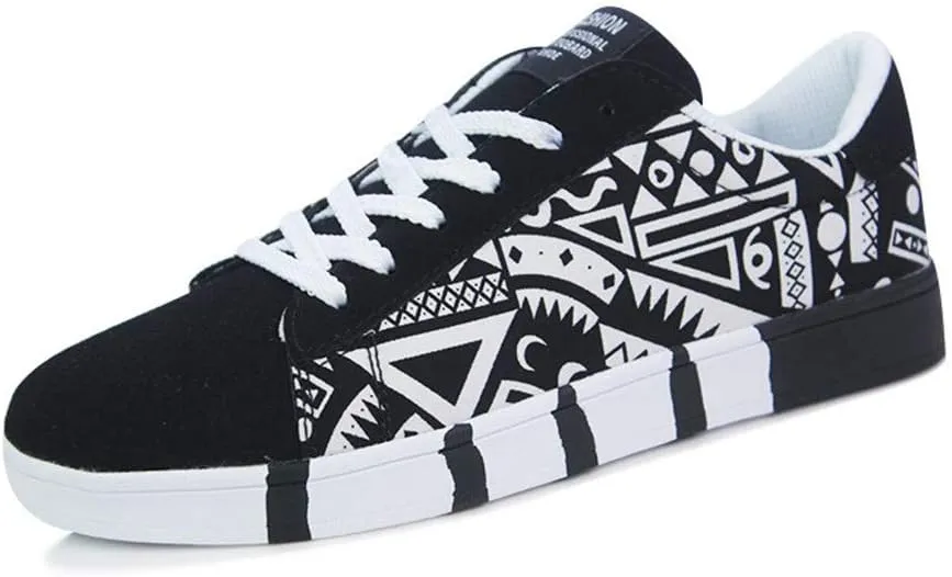 Men's Sneakers Fashion Lace-Up Sport Shoes Colorful Graffiti Printed Casual Skateboarding Shoes Non-Slip Comfortable Walking Shoes