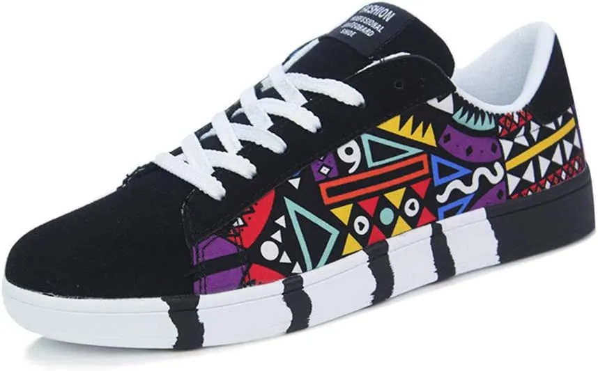 Men's Sneakers Fashion Lace-Up Sport Shoes Colorful Graffiti Printed Casual Skateboarding Shoes Non-Slip Comfortable Walking Shoes