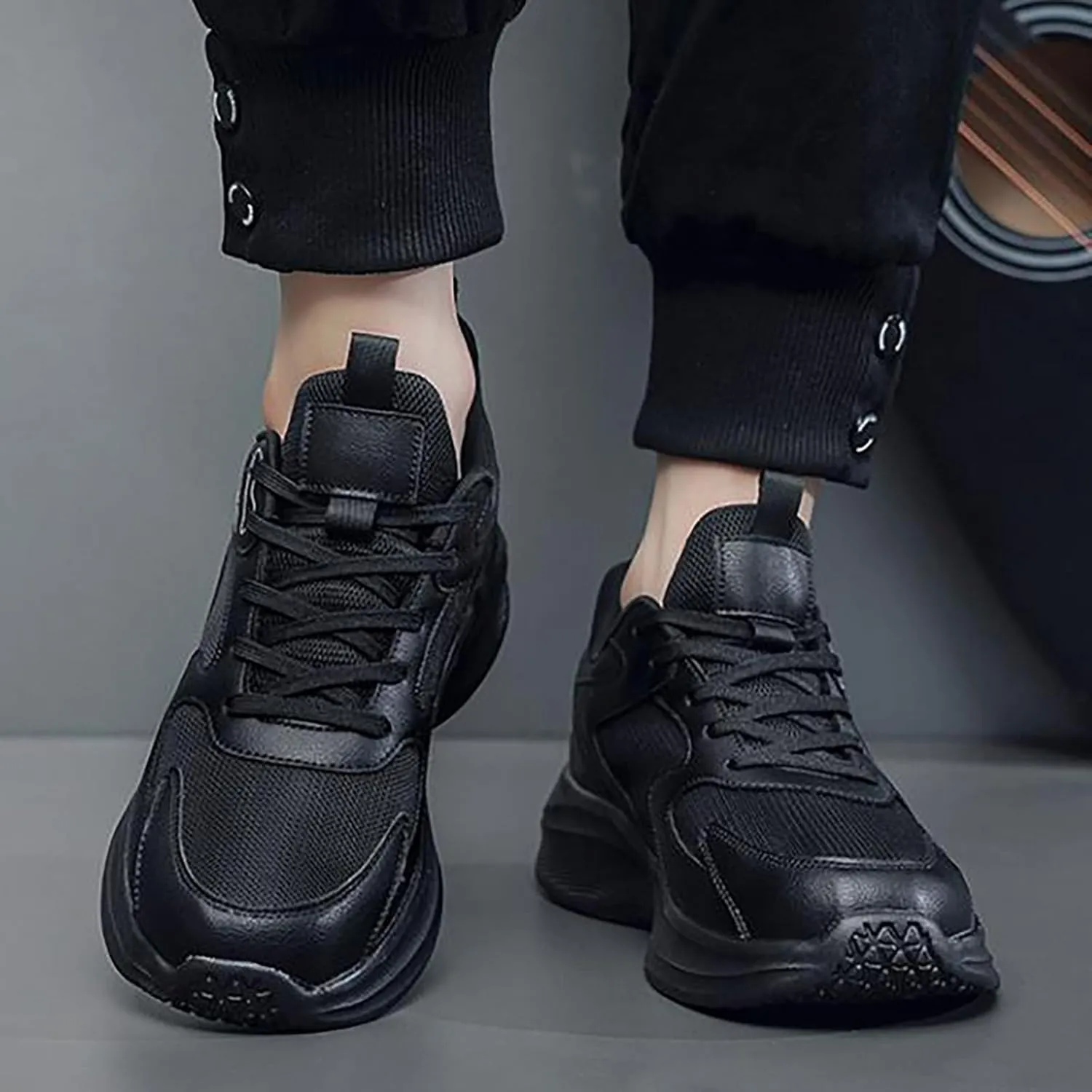 Mens Sneakers Mesh Orthopedic Casual Thick Sole Walking Running Shoes Comfortable Tennis Shoes Round Toe Non Slip Summer Spring Men Sneaker with Shoe Laces