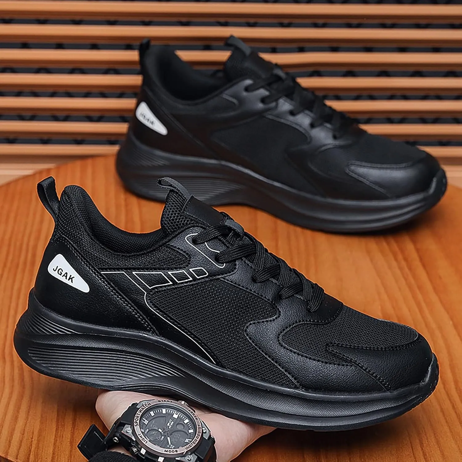 Mens Sneakers Mesh Orthopedic Casual Thick Sole Walking Running Shoes Comfortable Tennis Shoes Round Toe Non Slip Summer Spring Men Sneaker with Shoe Laces