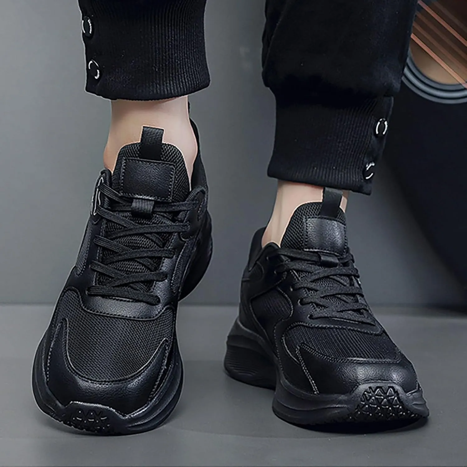 Mens Sneakers Mesh Orthopedic Casual Thick Sole Walking Running Shoes Comfortable Tennis Shoes Round Toe Non Slip Summer Spring Men Sneaker with Shoe Laces