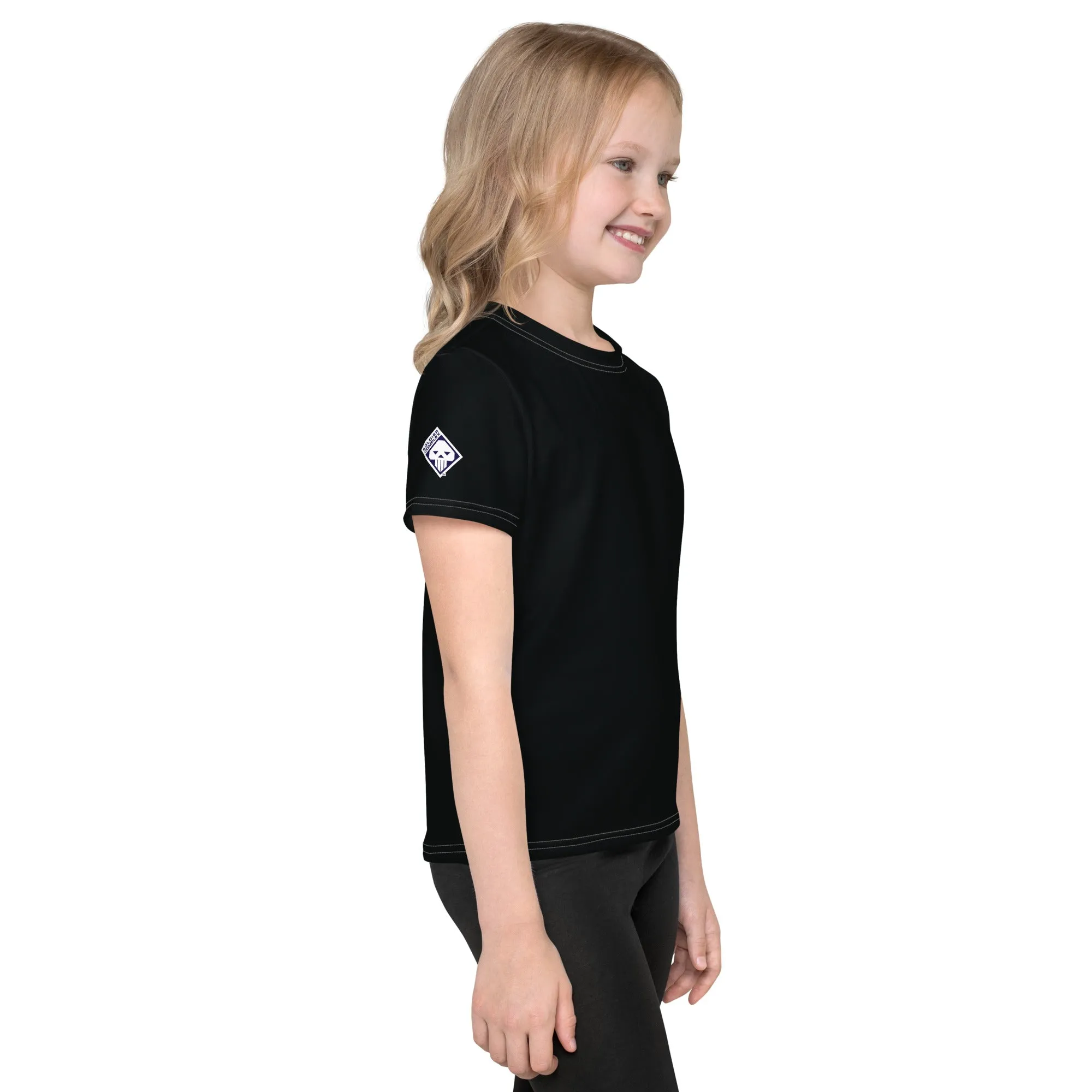 Playful Protection: Girls Short Sleeve Solid Color Rash Guard - Noir