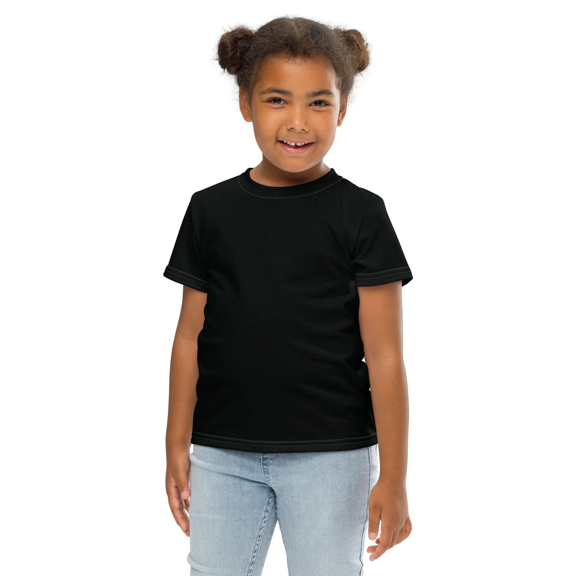Playful Protection: Girls Short Sleeve Solid Color Rash Guard - Noir