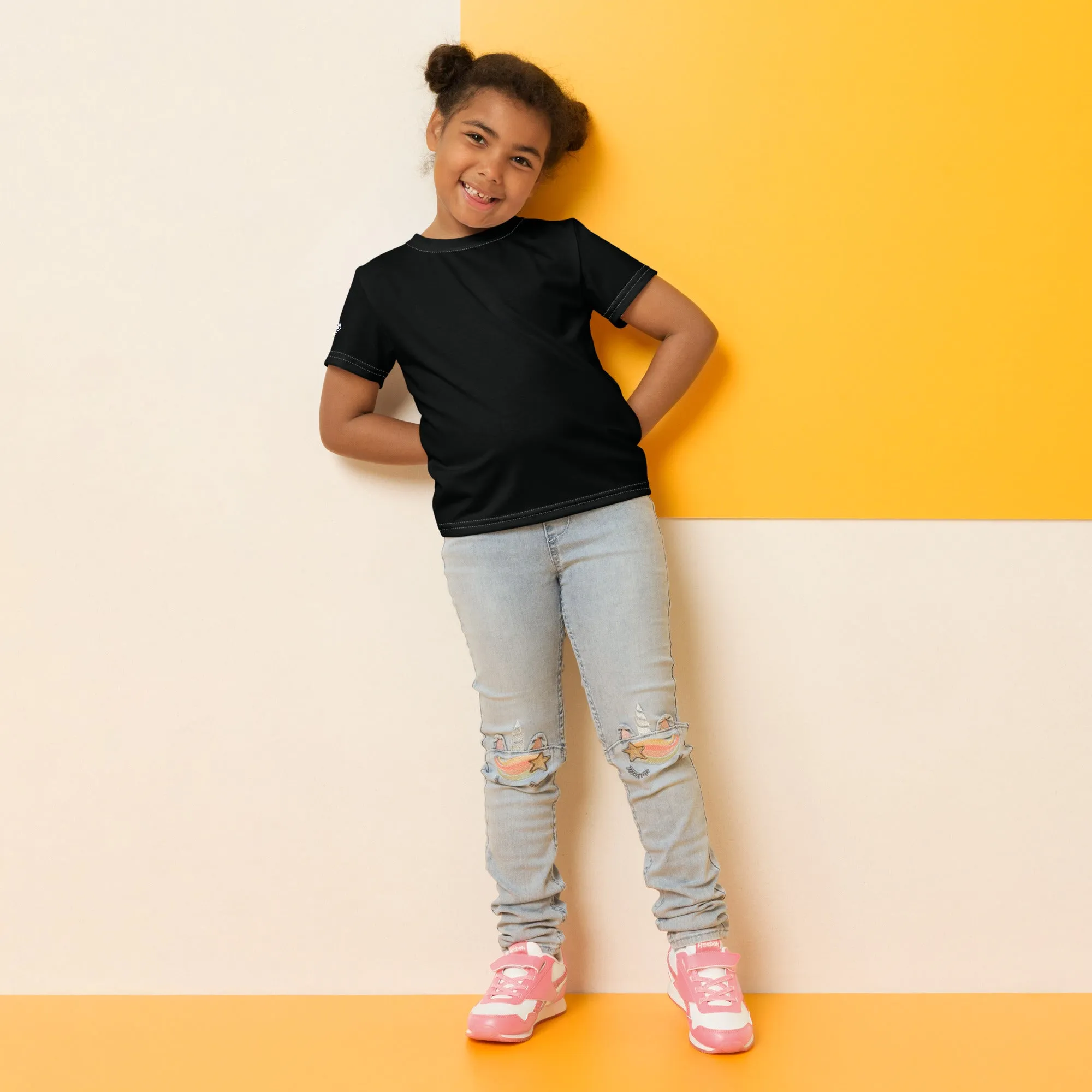 Playful Protection: Girls Short Sleeve Solid Color Rash Guard - Noir