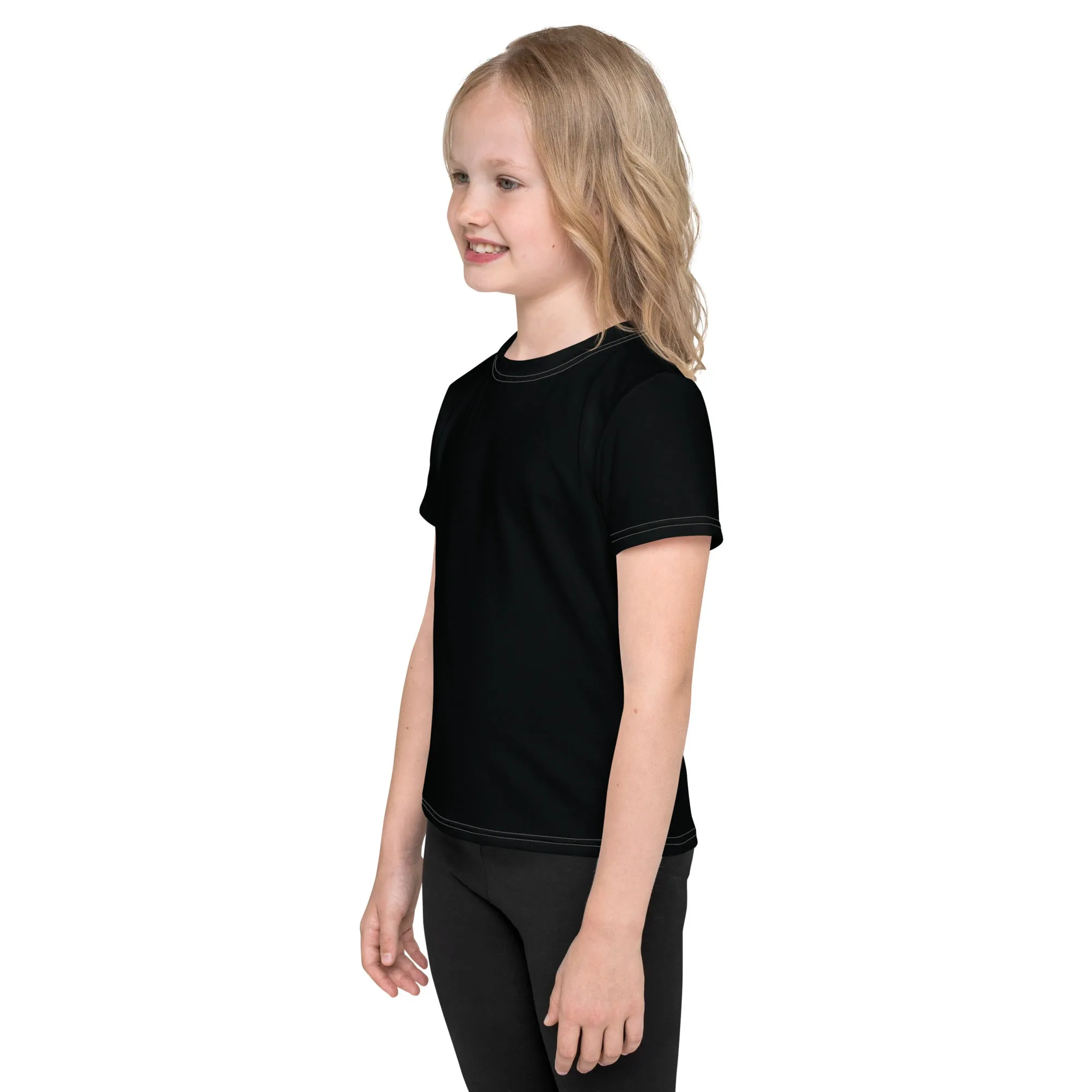 Playful Protection: Girls Short Sleeve Solid Color Rash Guard - Noir