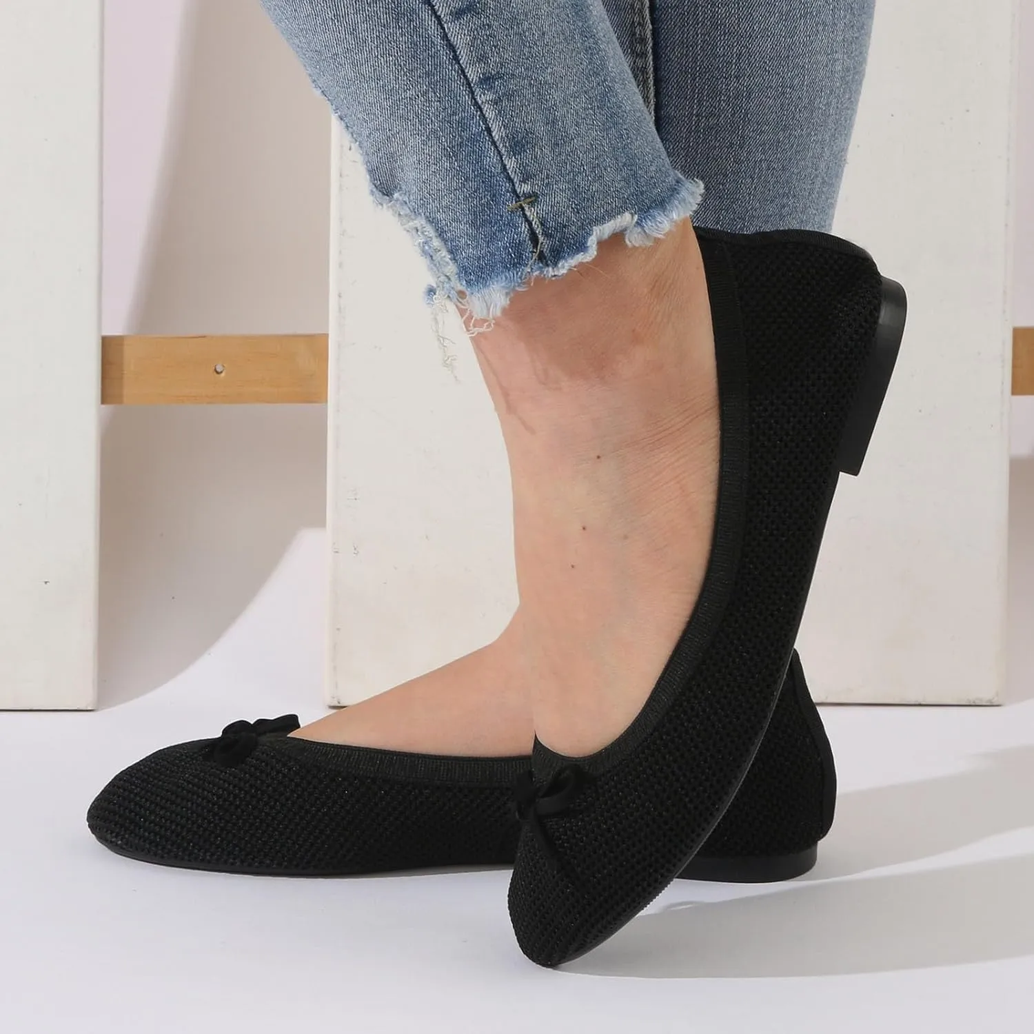 Portable Foldable Ballet Flats for Women Soft Fly Woven Dress Shoes Lightweight Slip On Travel Flat Shoes
