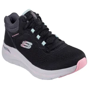 Skechers 150194 Arch Fit 2.0-Rainy Days Ladies Black Multi Textile Waterproof Vegan Arch Support Lace Up Ankle Boots