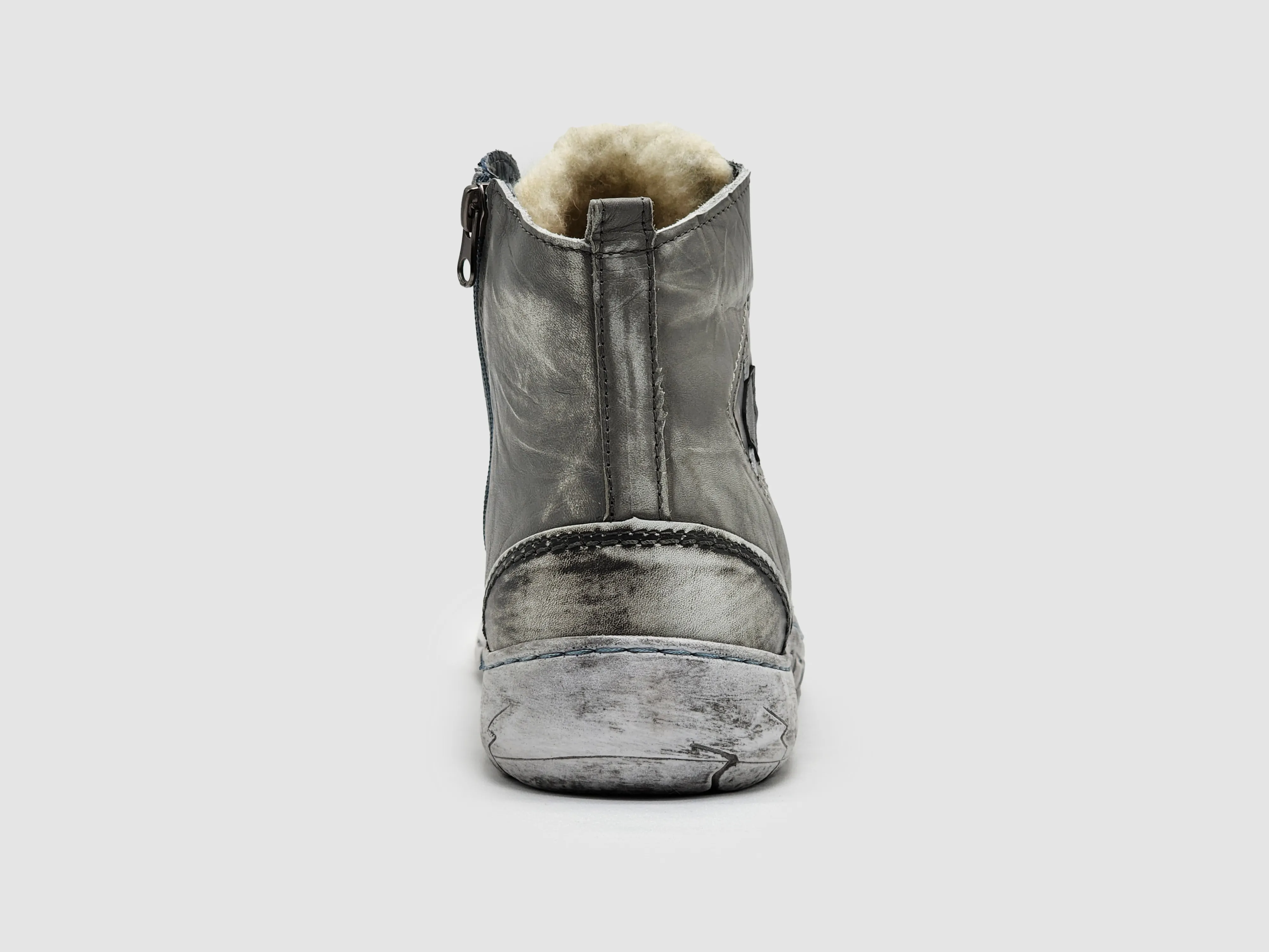 Women's Original Thick Wool-Lined Zip-Up Leather Boots - Grey