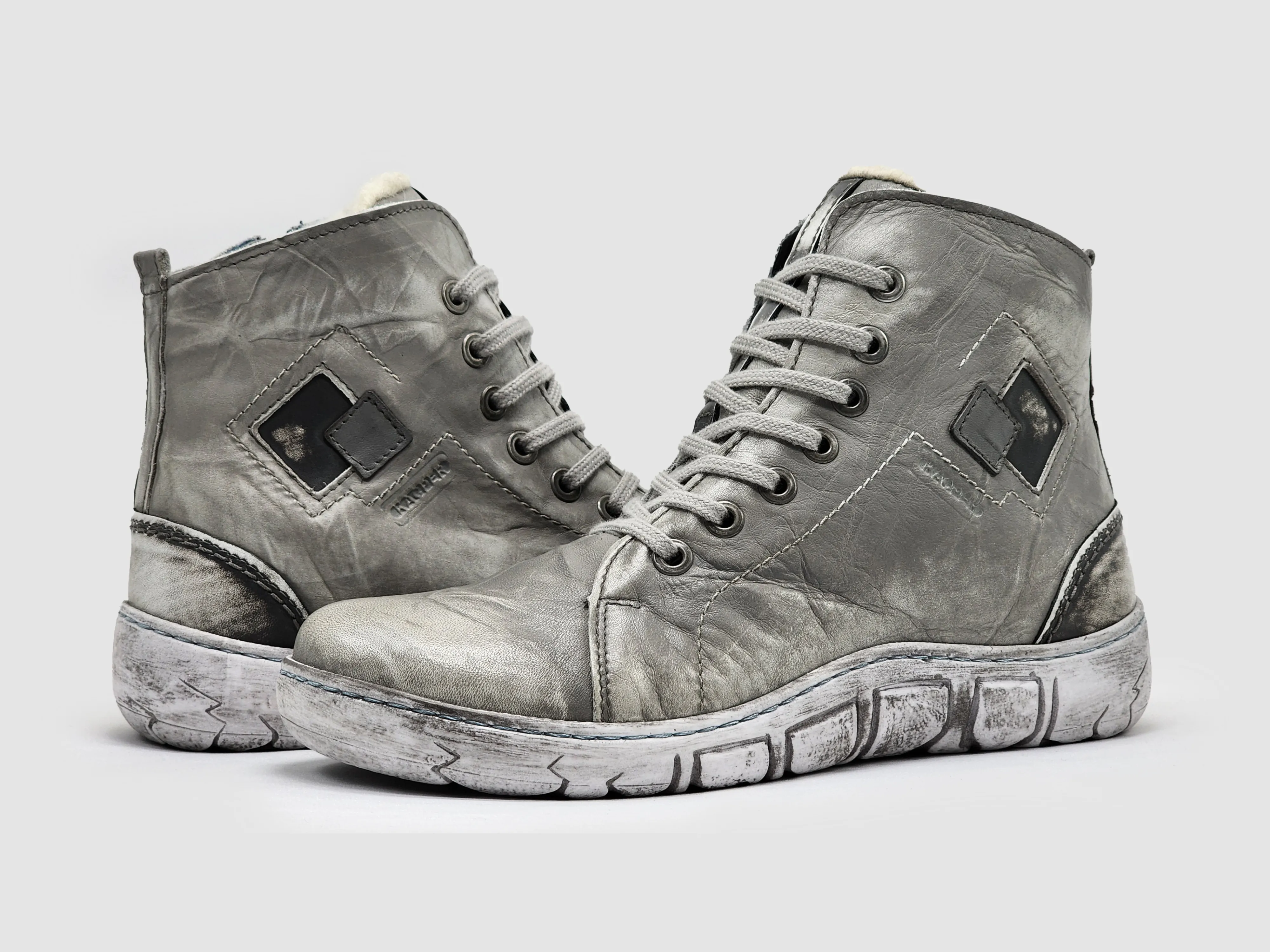 Women's Original Thick Wool-Lined Zip-Up Leather Boots - Grey